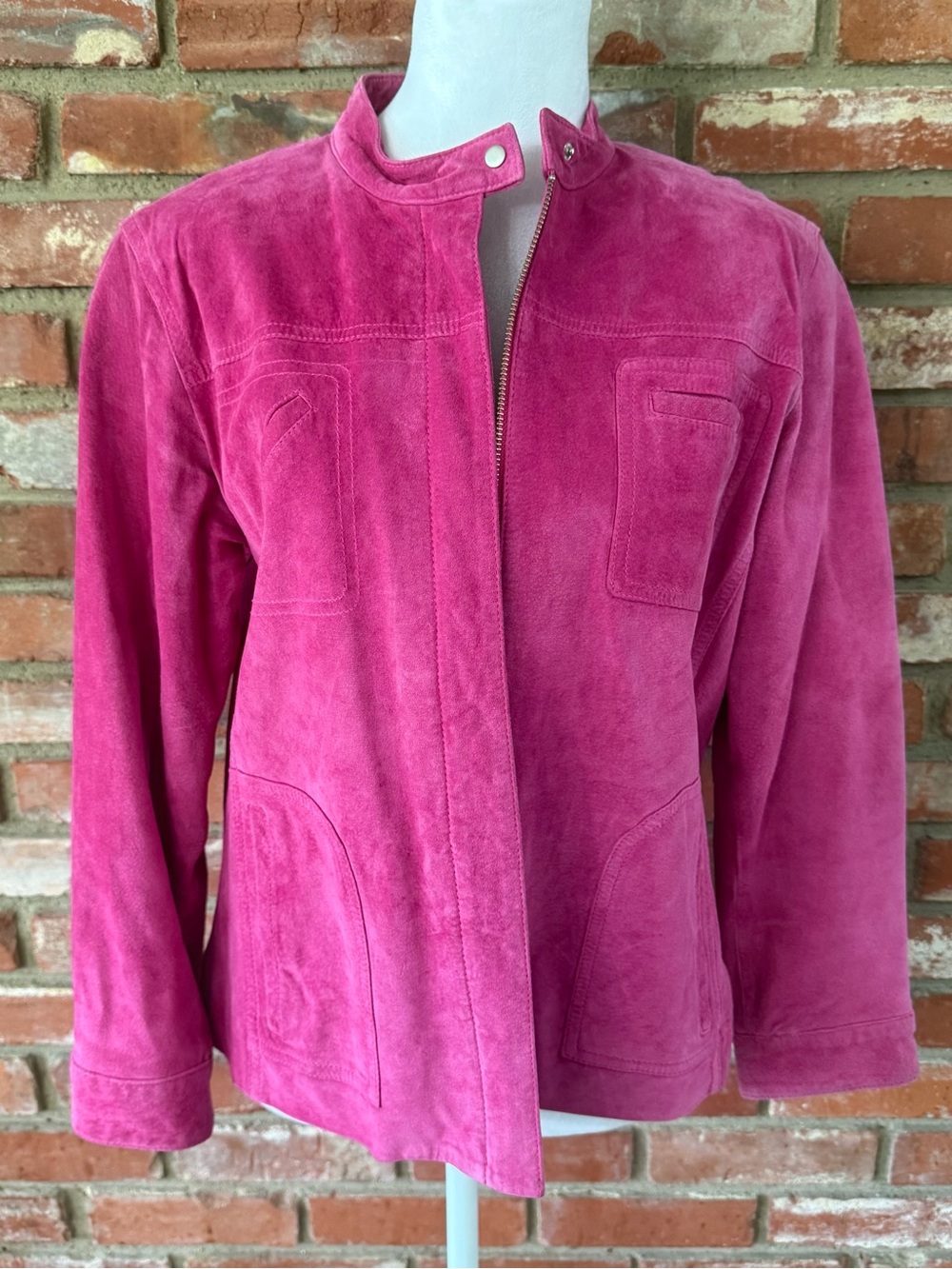 Vintage Chico's Suede Zip Jacket in Bright Pink